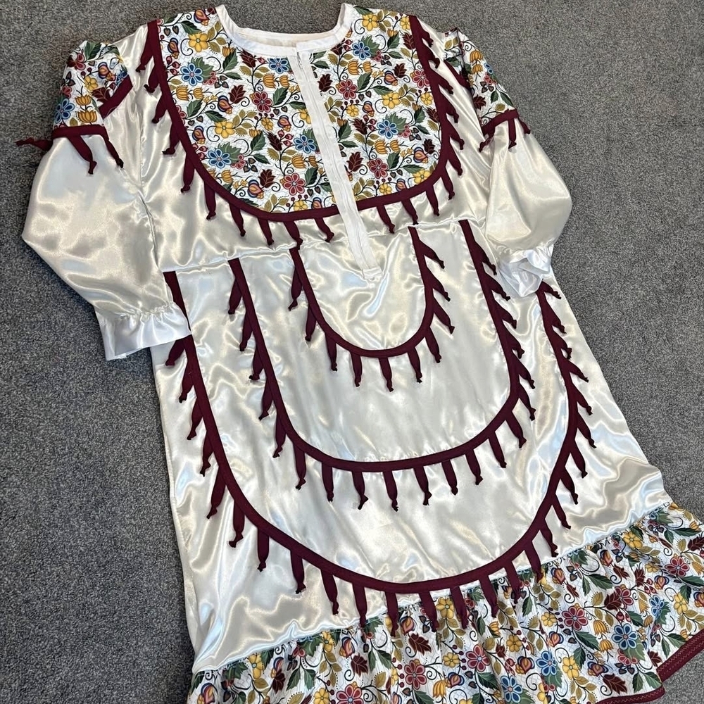 Floral Asymmetrical Dress with Burgundy Accents - Picture 7 of 7